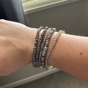 Elegant Silver Beaded Bracelet Set